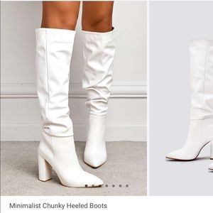 Minimalist chunky heel boots-white